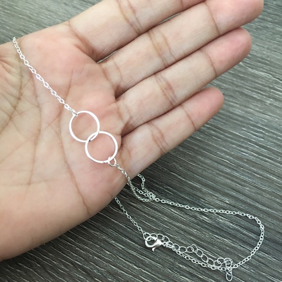 Karma Dainty Two Circle Silver Toned Necklace - Picture 7 of 8